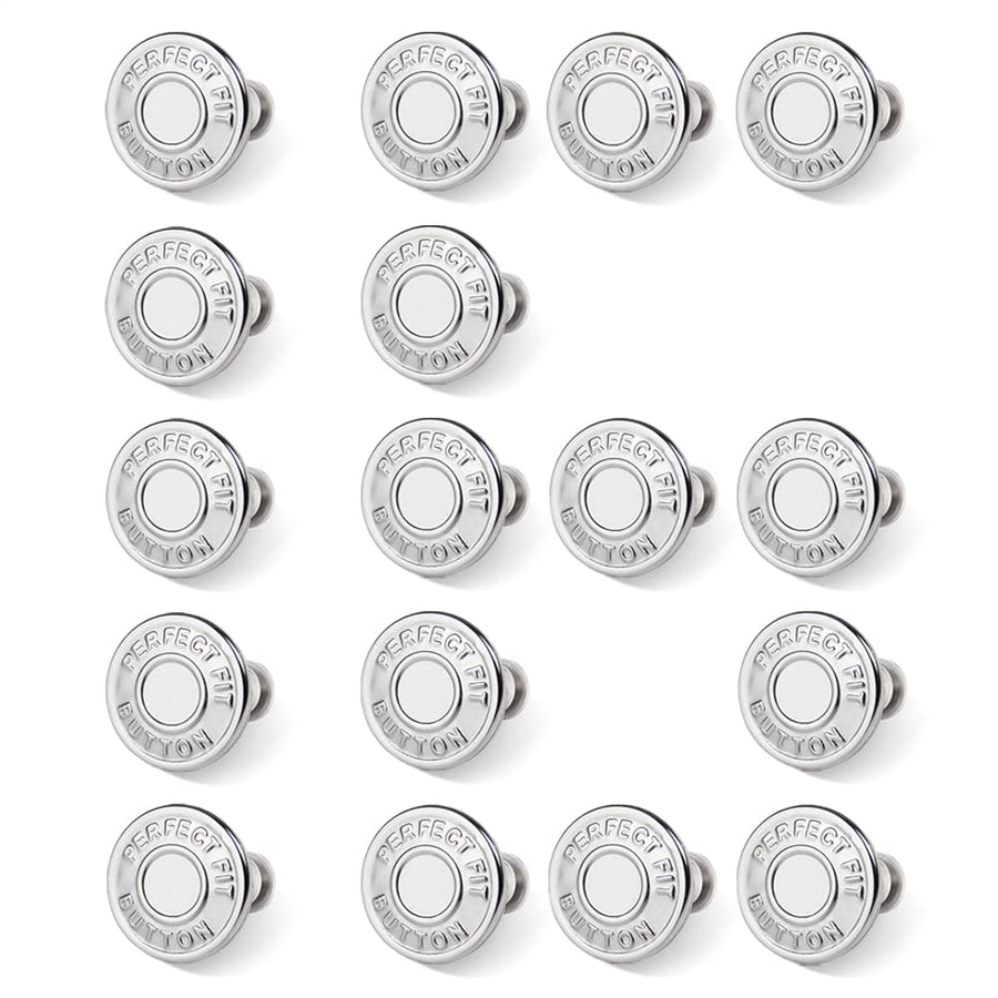 16 Sets Button Pins for Jeans,Jean Buttons Pins for Loose Jeans,No Sew and No Tools Instant Replacement Snap Tack Pant Button, Reusable and Adjustable Metal Pants Button Tightener
