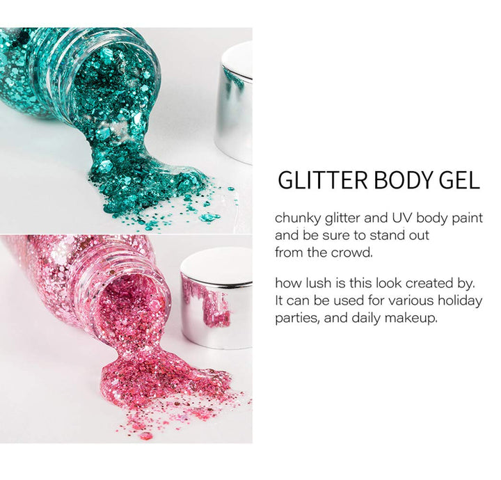Mermaid Sequins Chunky Glitter Liquid Eyeshadow Glitter Body Gel Festival Glitter Cosmetic Face Hair Nails Makeup Long Lasting Sparkling 30g (#09 White)