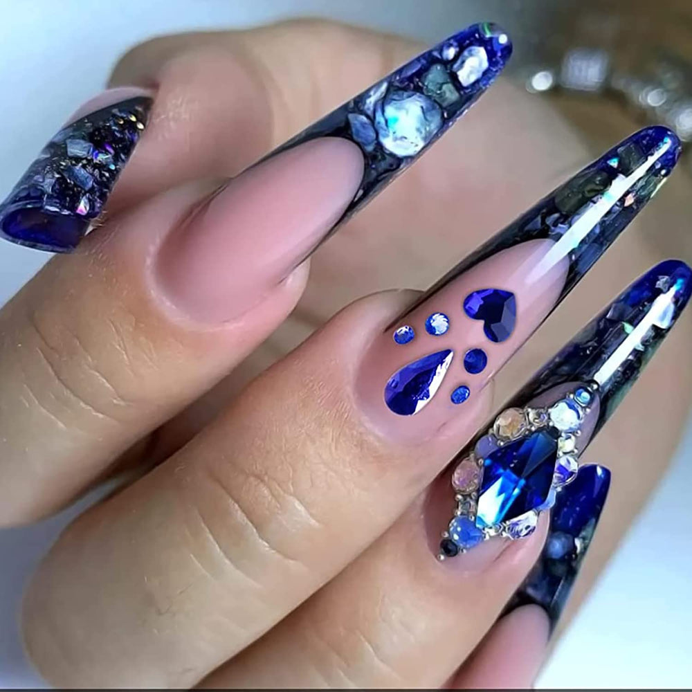 2 Box Flat Back Blue Rhinestones For Nails Multi Shapes Big Nail Crystals Diamonds For Nails Nail Rhinestones 3d Nail Charms Stones For Nails Nail Art Rhinestones Sapphire Nail Gems Nail Art