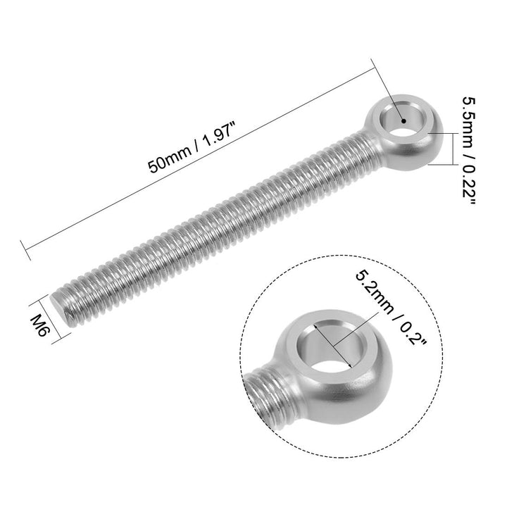 M6 x 50mm Machinery Shoulder Swing Lifting Eye Bolt 304 Stainless Steel Metric Thread 2pcs