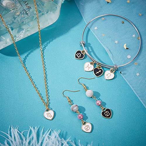 12 Constellation Heart Charms, 96pcs Zodiac Sign Enamel Pendants Double Sided Birthday Sign Lucky Charm Astrology Horoscope Pendant for DIY Bracelet Necklace Earring Making (Black White)