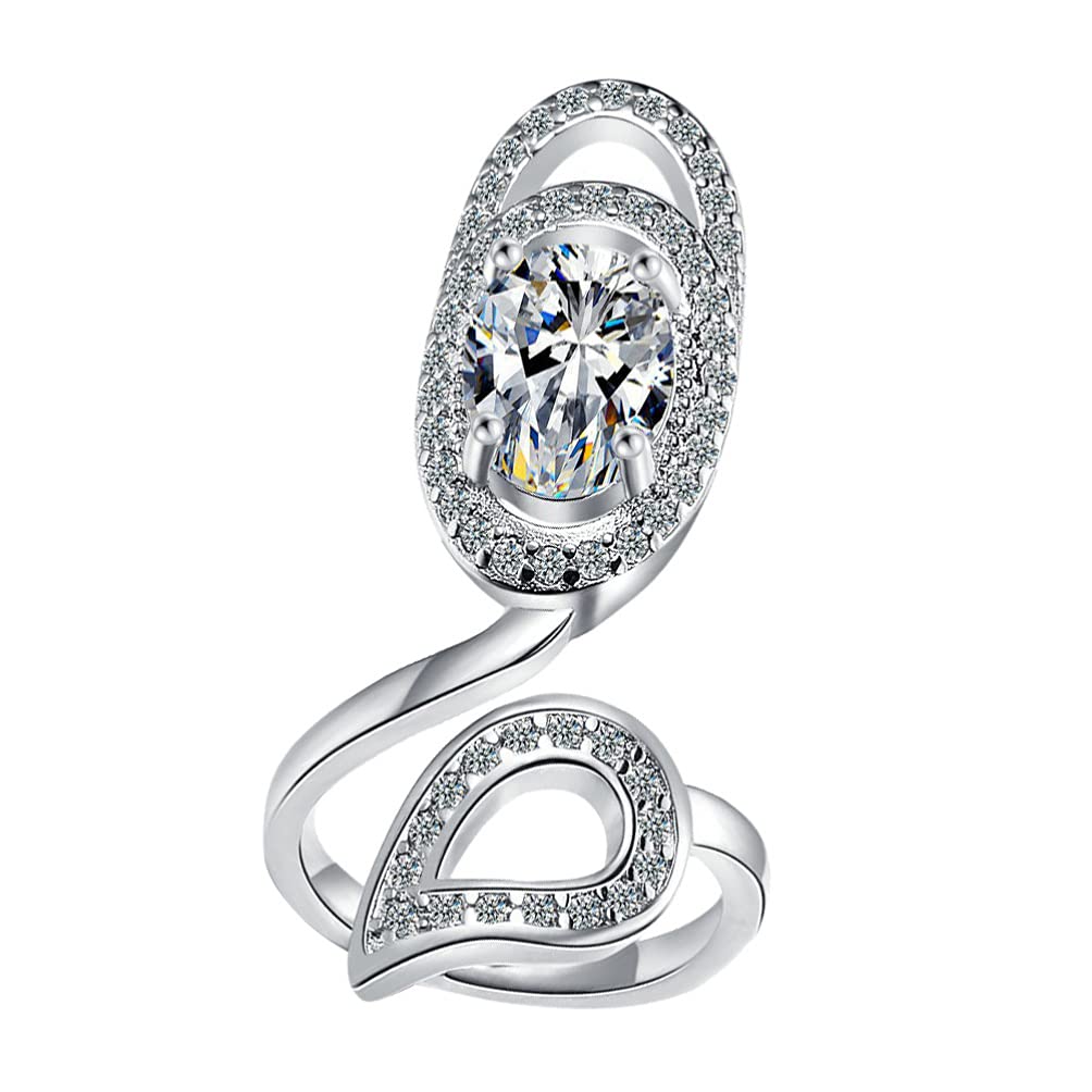 Crystal Fingernail Rings Adjustable Open Rhinestone Nail Cover Ring Decorative Knuckle Nail Art Charm Rings Finger Jewelry Decoration for Salon White