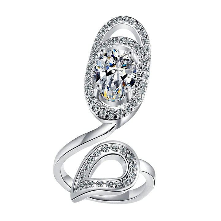 Crystal Fingernail Rings Adjustable Open Rhinestone Nail Cover Ring Decorative Knuckle Nail Art Charm Rings Finger Jewelry Decoration for Salon White