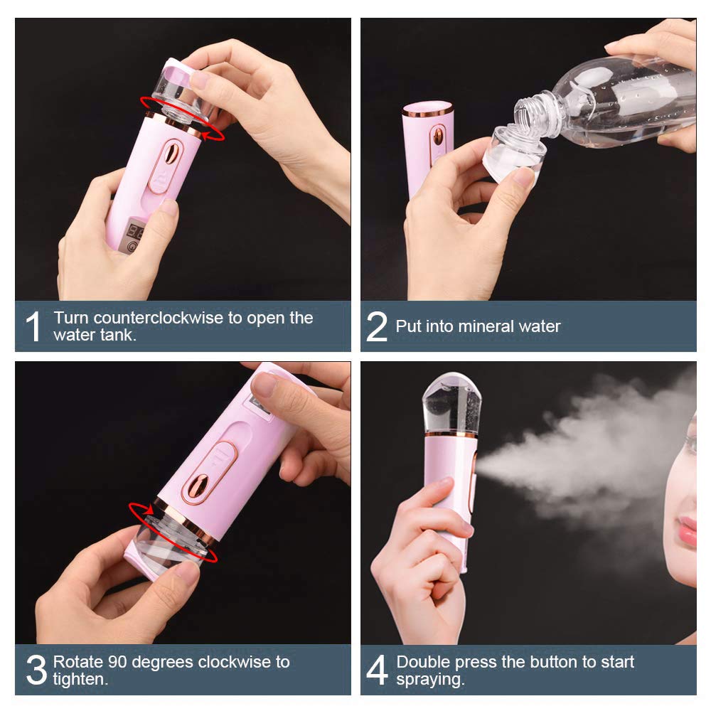 Nano Facial Mister with Skin Analyzer Moisture Tester, Portable Mini Cool Face Mist Steamer with USB, Handy Facial Sprayer for Eyelash Extensions, Face Moisturizing,Hydration Refreshing