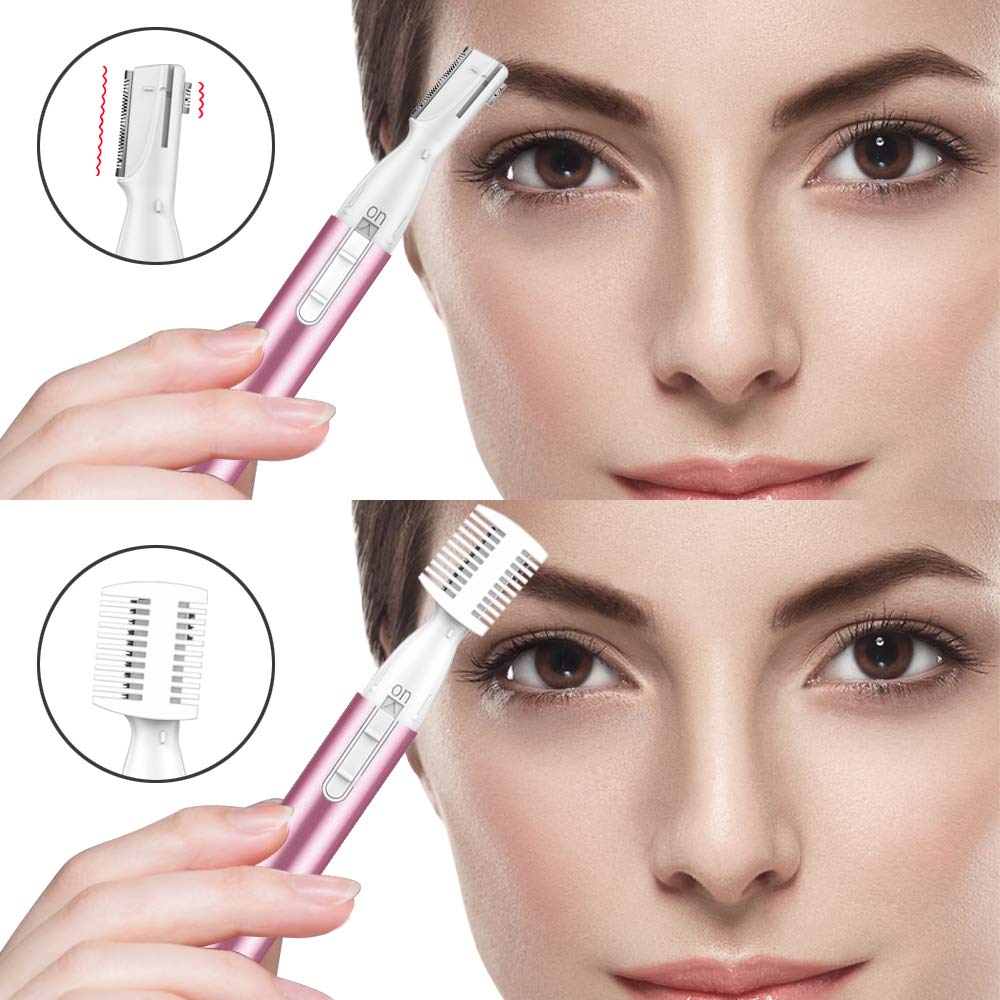 Upgraded Eyebrow Trimmer, Precision Electric Eyebrow Razor for Women Battery-Operated Facial Hair Remover with Comb No Pulling Sensation Painless for Face Chin Neck, Upper-Lip, Peach-Fuzz