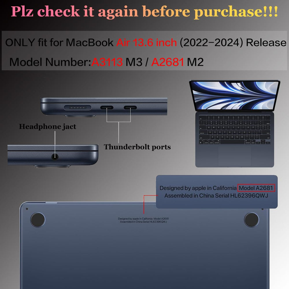 for MacBook Air 13.6 Inch Case Clear M3 A3113 2024 M2 A2681 2022 Release, Transparent Hard Shell Case Protective Cover with Keyboard Cover for MacBook Air M3 2024 13.6 with Touch ID - Clear