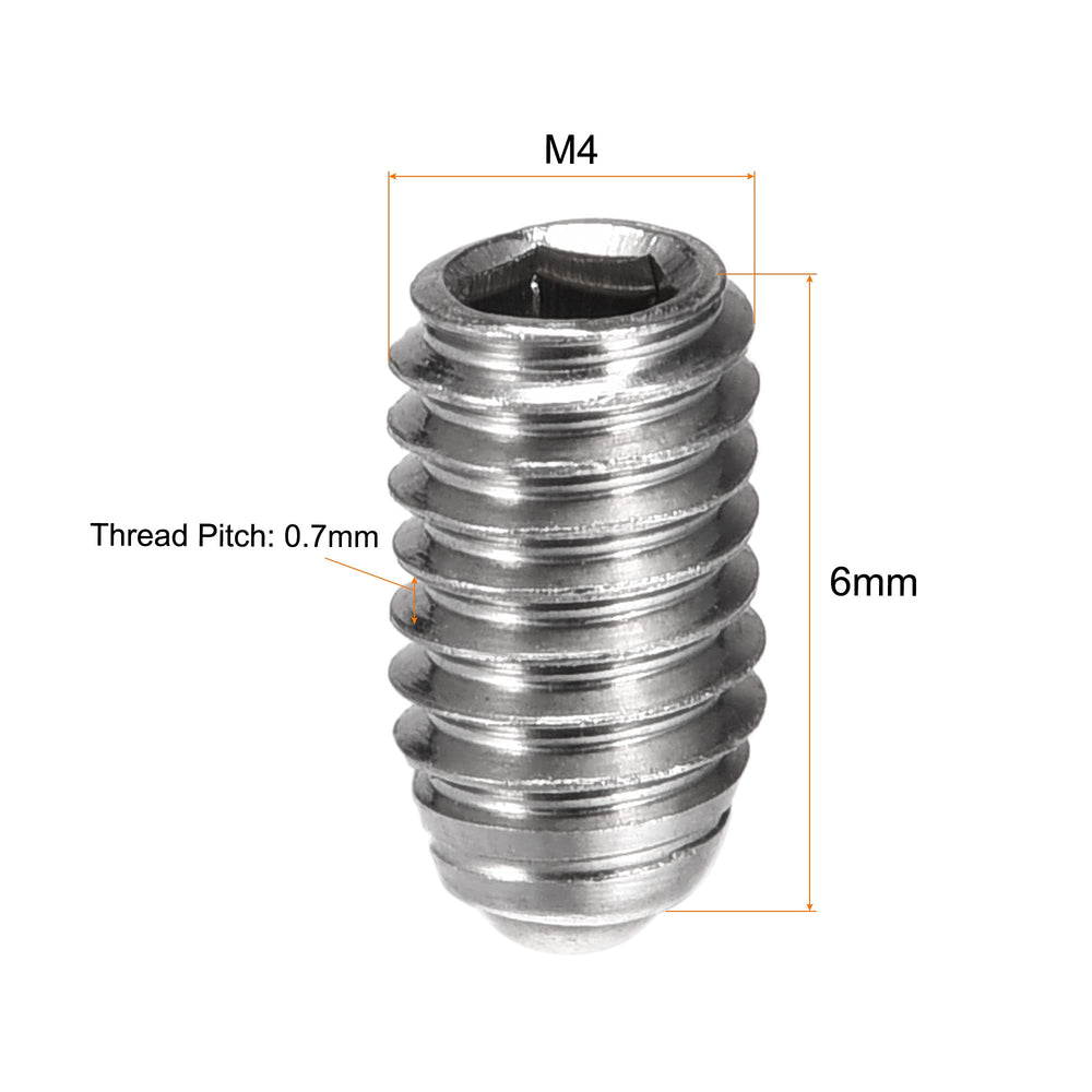 Ball Point Set Screws, M4 x 6mm 304 Stainless Steel Metric Spring Hex Socket Screw 20pcs