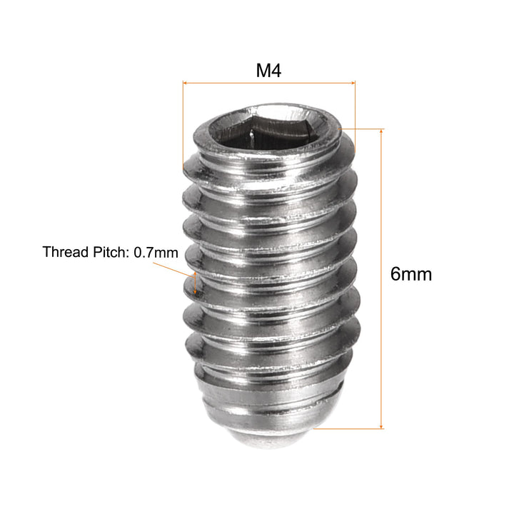 Ball Point Set Screws, M4 x 6mm 304 Stainless Steel Metric Spring Hex Socket Screw 20pcs