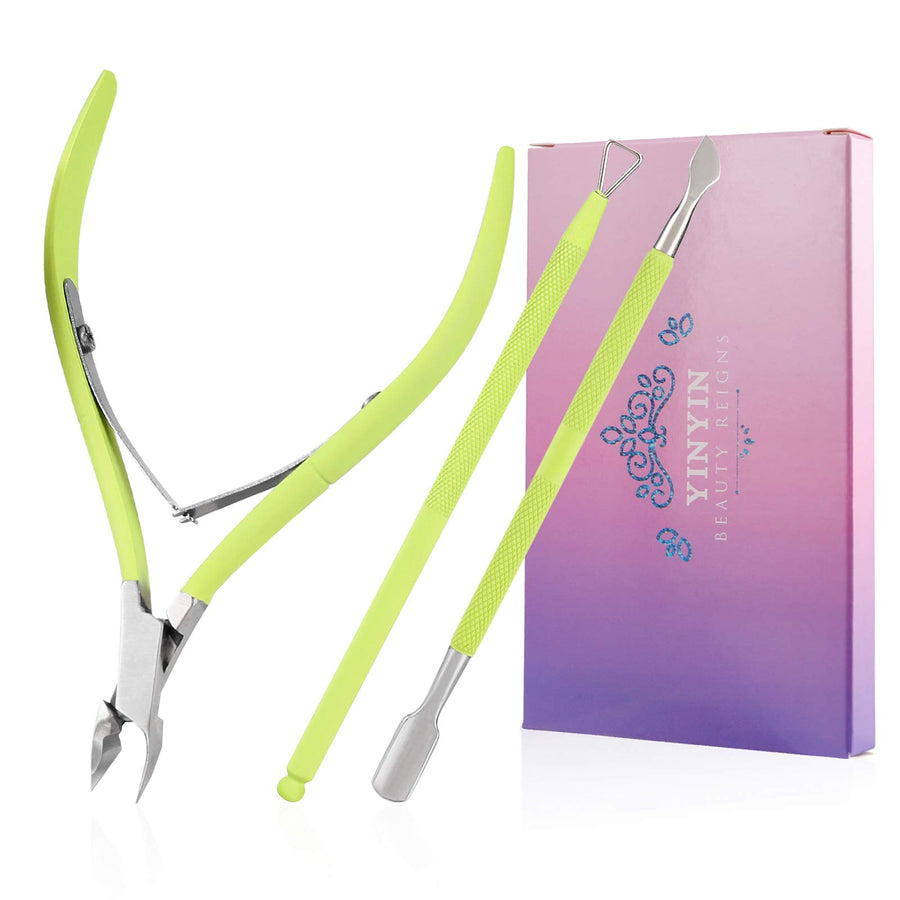 Cuticle Trimmer with Cuticle Pusher and Cutter- Cuticle Cutter Cuticle Nipper Professional Stainless Steel Cuticle Clippers Durable Pedicure Manicure Tools for Fingernails and Toenails (Green)