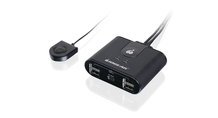 USB 2.0 2x4 Peripheral Switching Hub - 2 PC Share To 4 USB Devices - Up To 480Mbps - Mobile Devices Charging - Mouse/Keyboard - Printer - Scanner - EX HD - LED Indicators w/Remote - GUS402