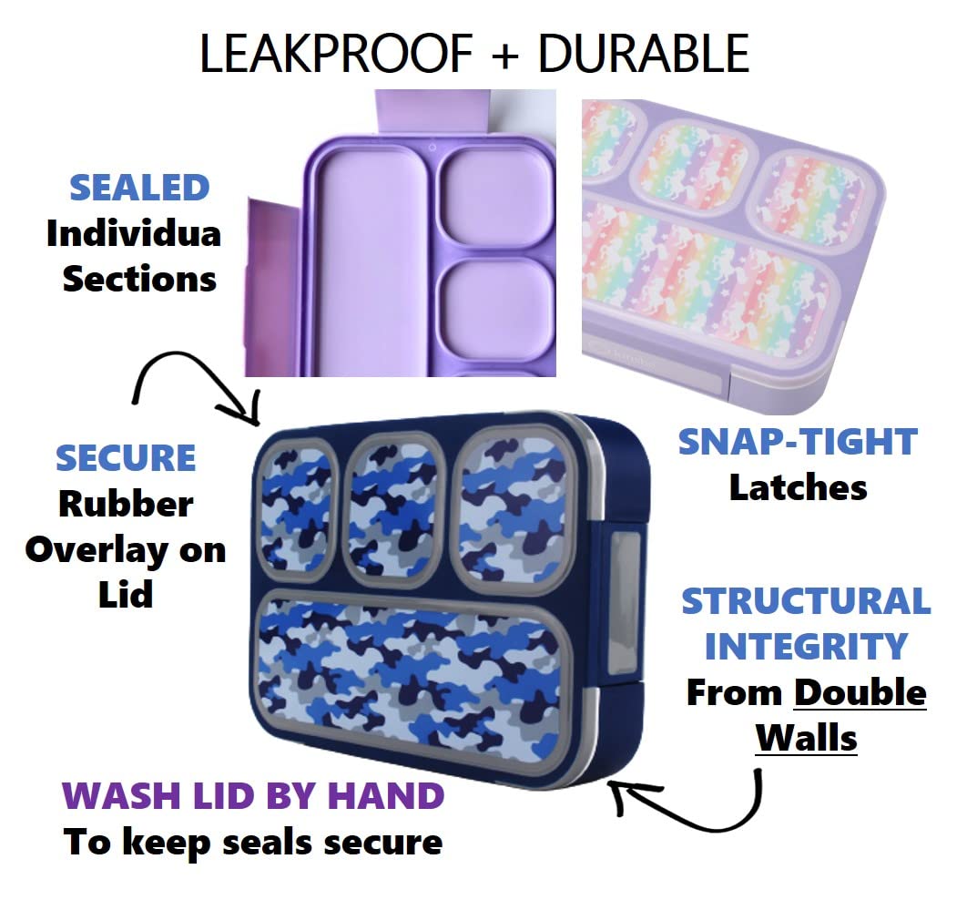 Unicorn Bento Box Lunch Bag Water Bottle and Ice Pack Set for Girls, Kids | Snack Containers with 4 Compartment Dividers, Boxes for Toddlers Pre-School Daycare BPA Free, Rainbow Unicorns