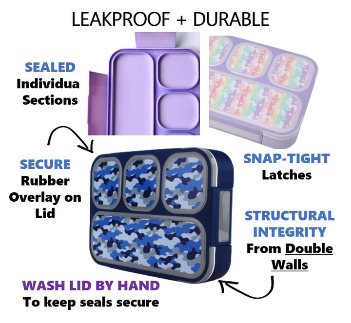 Unicorn Bento Box Lunch Bag Water Bottle and Ice Pack Set for Girls, Kids | Snack Containers with 4 Compartment Dividers, Boxes for Toddlers Pre-School Daycare BPA Free, Rainbow Unicorns