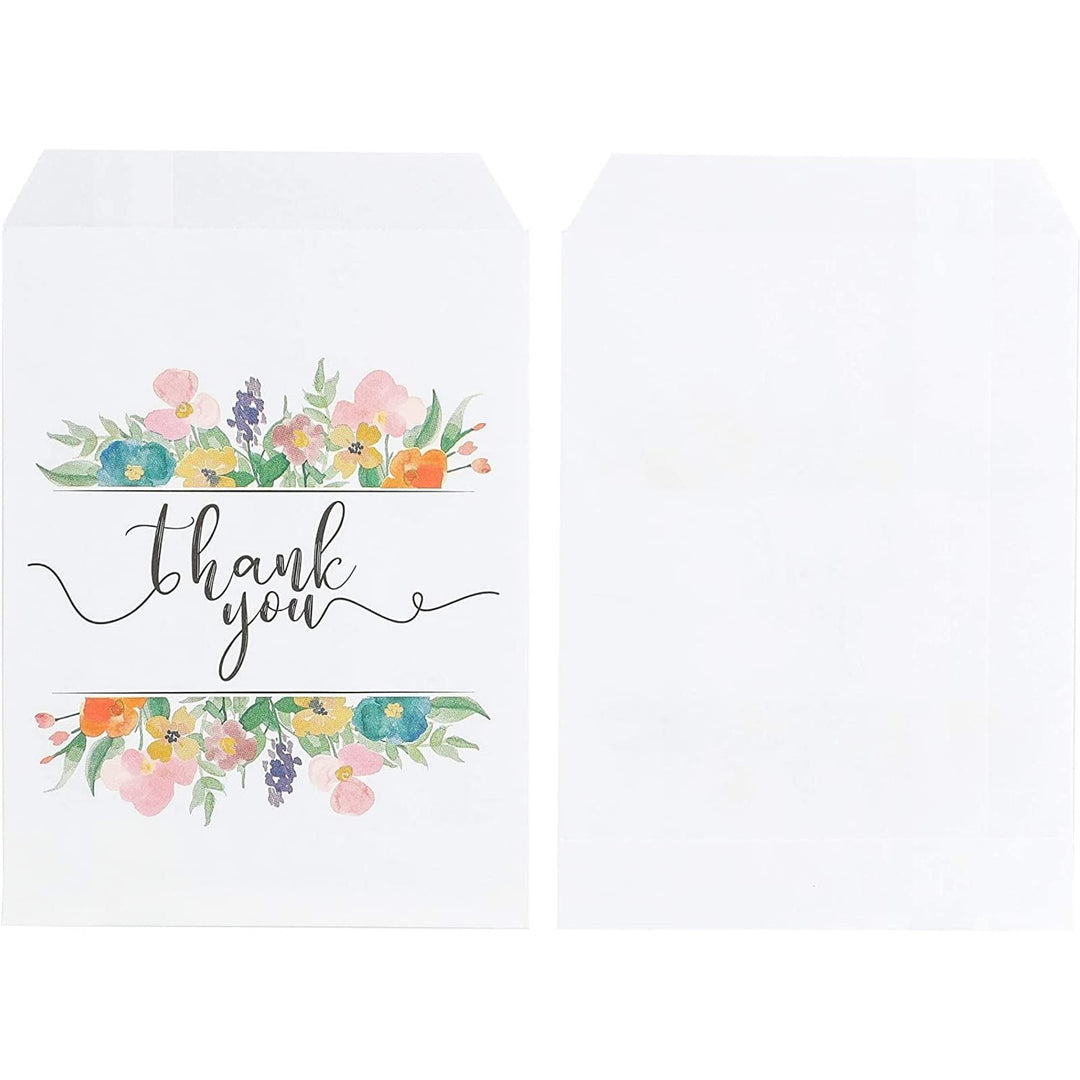 100 Pack Thank You Paper Treat Bags, Sleeves for Cookies, Goodies, Candy, Party Favors (Floral, 5 x 7.5 in)
