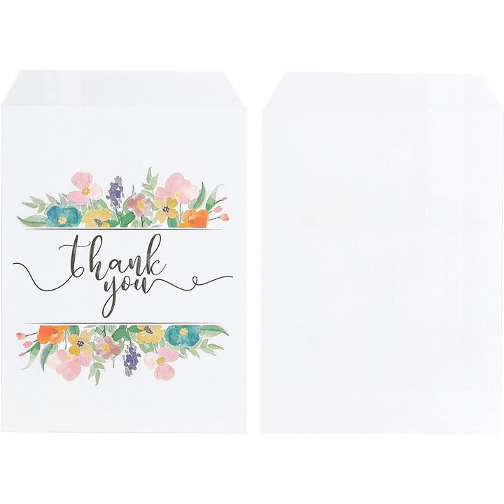 100 Pack Thank You Paper Treat Bags, Sleeves for Cookies, Goodies, Candy, Party Favors (Floral, 5 x 7.5 in)