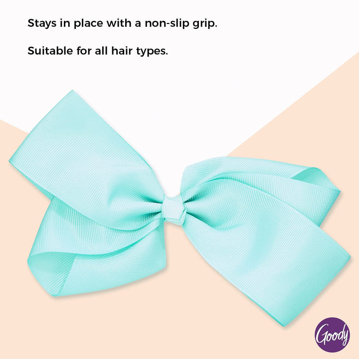 Goody Kids Large Bow Barrette - Teal - Stay Tight Closure Help Keep Hairs In Place - Hair Accessories to Style With Ease and Keep Your Hair Secured - For All Hair Types - Pain Free