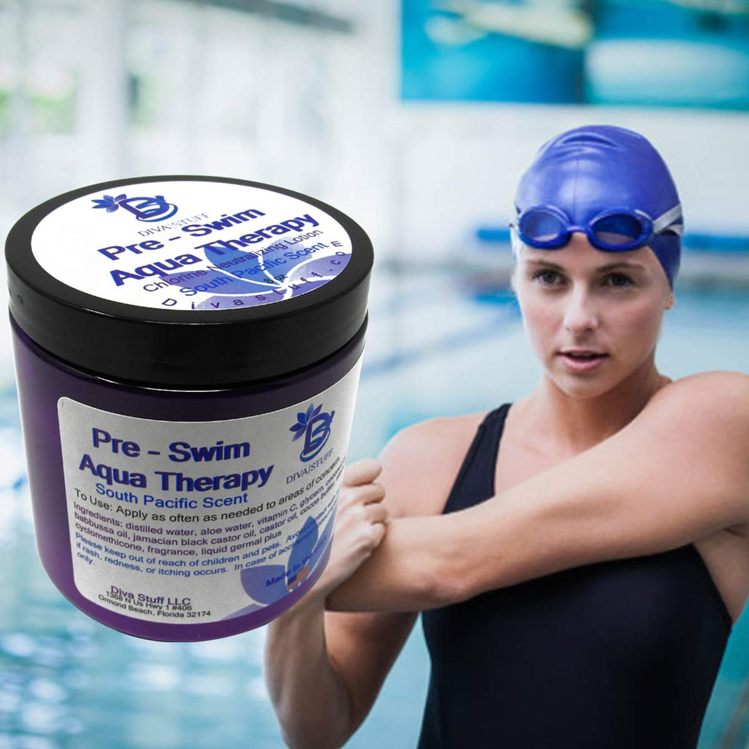 Pre-Swim Aqua Therapy Chlorine Neutralizing Body Moisturizing Lotion for Swimmers, Protects Skin from Chlorine and Salt Water, 8 oz - Made in the USA, Fresh South Pacific