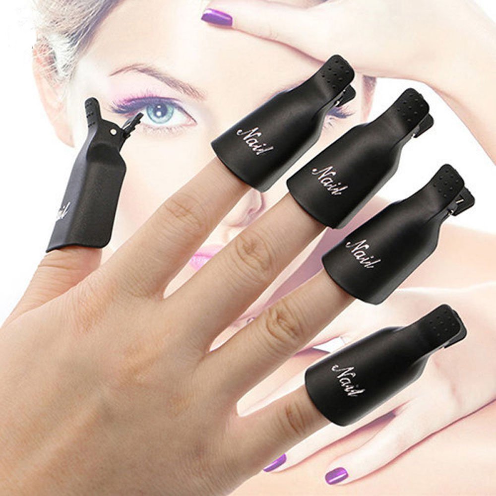 Black+White : Yueton Pack of 20 Reusable Nail Art Soak Off Cap Clip UV Gel Polish Remover Wrap Tool (White+Black)