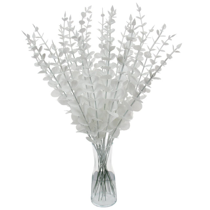 10 Pcs Real Touch Leaf Artificial White Eucalyptus Stem Faux Eucalyptuses Wedding Bouquet Centerpiece for Home Decor Party (White, 10)