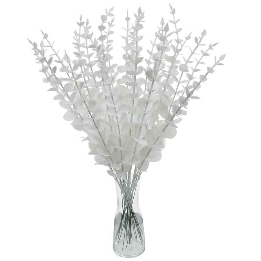 10 Pcs Real Touch Leaf Artificial White Eucalyptus Stem Faux Eucalyptuses Wedding Bouquet Centerpiece for Home Decor Party (White, 10)