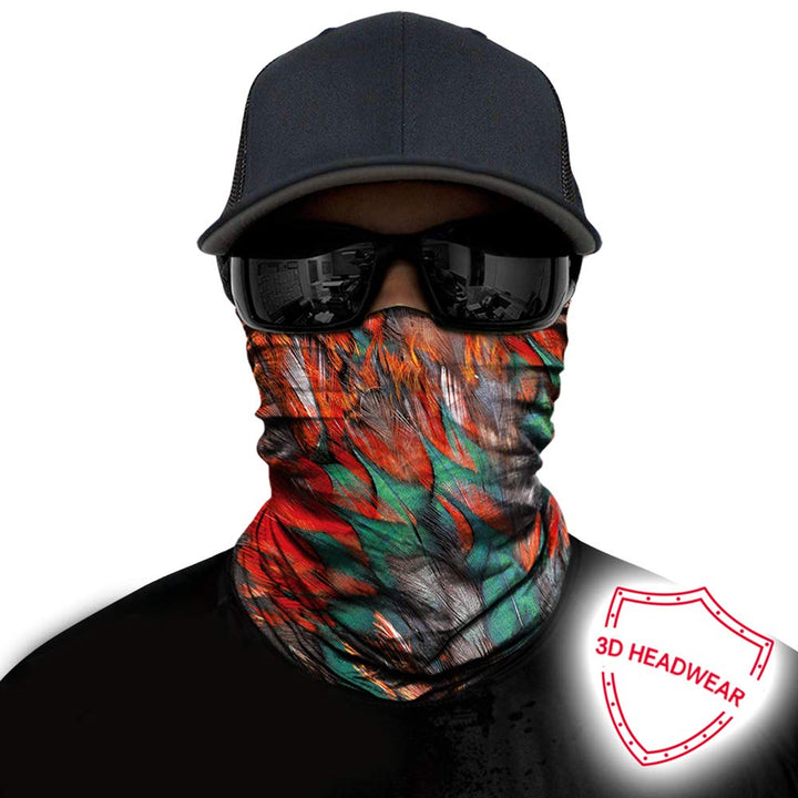 Seamless Bandana for Rave Face Mask Dust Wind UV Sun Protection Neck Gaiter Tube Mask for Women Men Festival Party Motorcycle Riding Fishing Hunting (Feather Red Green)
