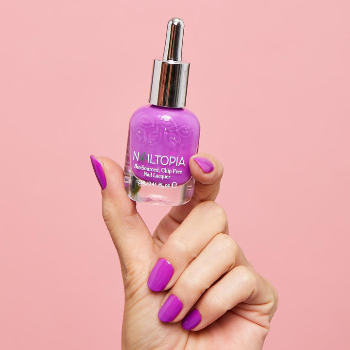 - Plant-Based Chip Free Nail Lacquer - Non Toxic, Bio-Sourced, Long-Lasting, Strengthening Polish - Curve Ball (Bright Purple) - 0.41oz