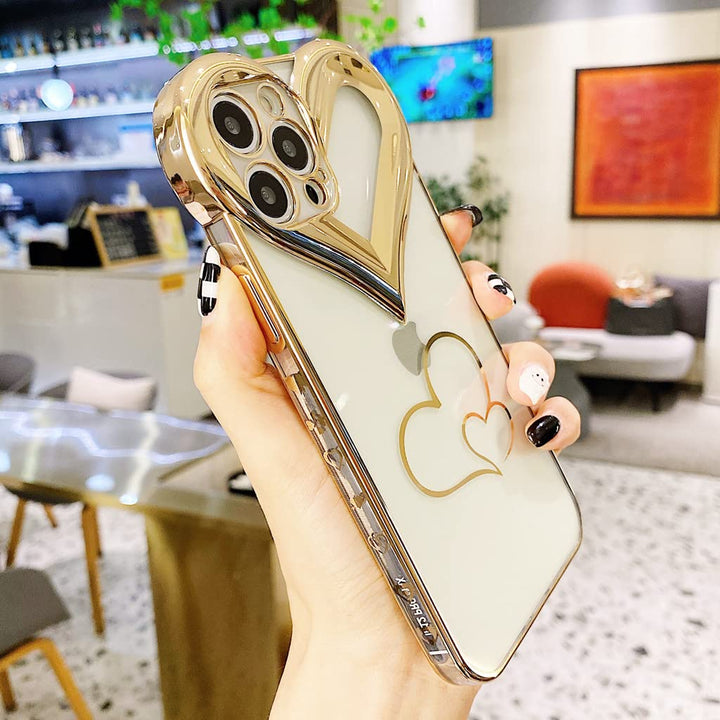Compatible with Phone 13 Pro Max Cute Case, Plating 3D Love Heart Luxury Case for Women Camera Protective Soft TPU Girly Case Cover Design for Phone 13 Pro Max- 6.7 inch (Clear)