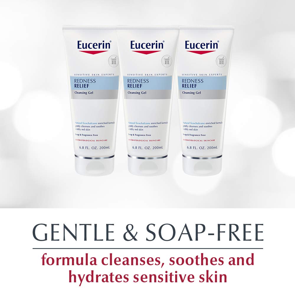 Redness Relief Cleansing Gel - Fragrance Free, Gently Cleanses Sensitive Skin - 6.8 fl. oz. Tube (Pack of 3)