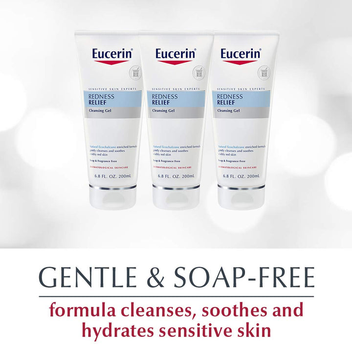 Redness Relief Cleansing Gel - Fragrance Free, Gently Cleanses Sensitive Skin - 6.8 fl. oz. Tube (Pack of 3)