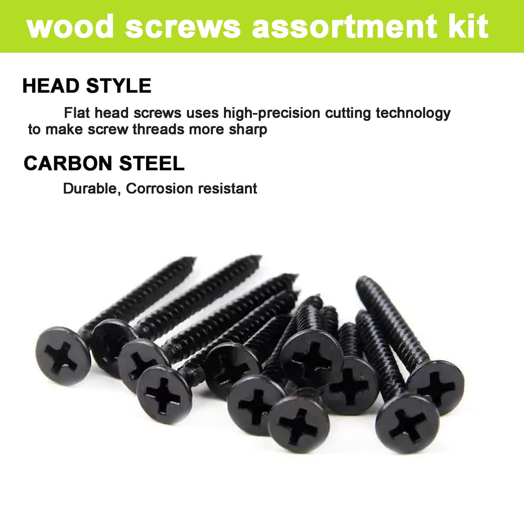 500 Pcs M3 Flat Head Small Wood Screws Assortment Kit, Phillips Drive Countersunk Head Self Tapping Screws,Black Self Tapping Screws for Metal,8 Sizes Screws and 40pcs M6 Screws Anchorss