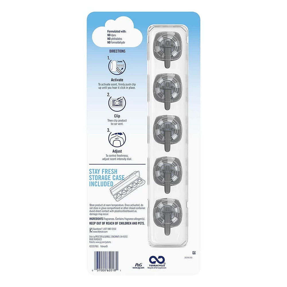 Car Air Freshener, Set of 5 Clips, Linen & Sky - up to 150 Days