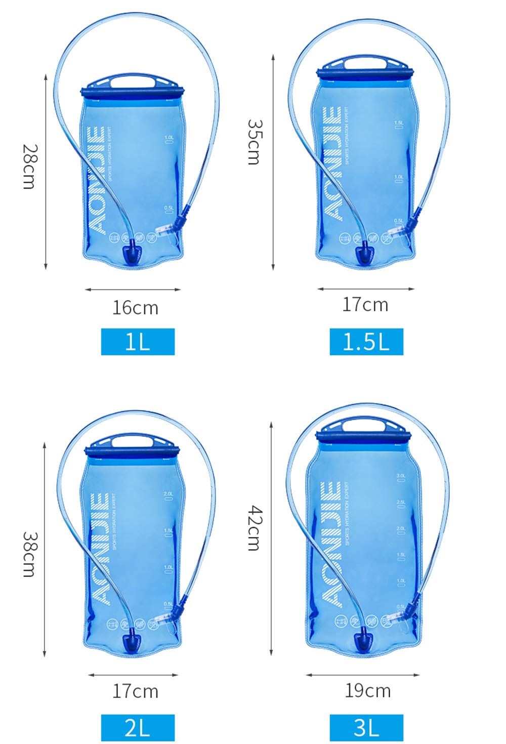 Leakproof Water Reservoirs for Backpacks/Running Vest Pack - 1L / 2L / 3L Hydration Bladder (2 Liter)