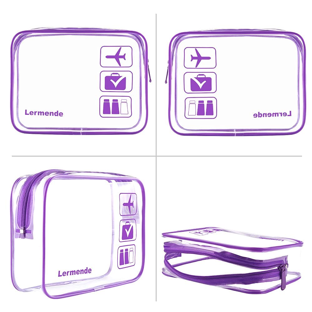 2pcs/pack Clear Toiletry Bag TSA Approved Travel Carry On Airport Airline Compliant Bag Quart Sized 3-1-1 Kit Luggage Pouch (Purple)