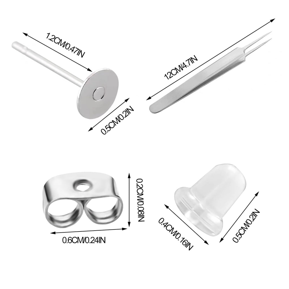 1200 PCS 5MM Hypoallergenic Stainless Steel Earrings Posts Flat Pad Blank Earring Pin Studs with Butterfly Earring Backs and Silicone Bullet Earring Backs for Jewelry Making Findings