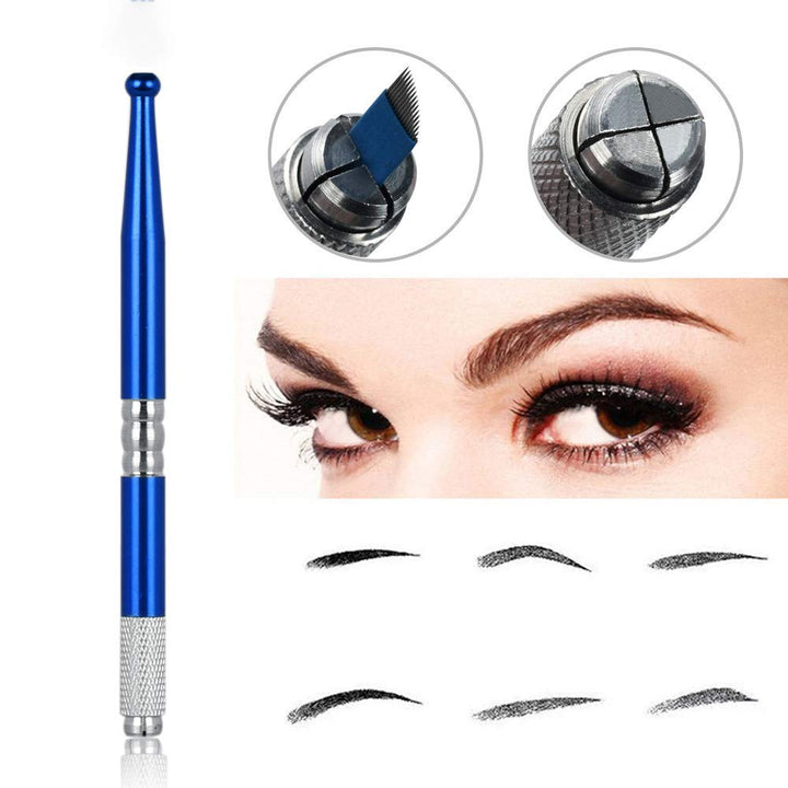 50 Pcs Microblading Blade Micropigmentation Brow Lamination Makeup Manual Eyebrow Henna Disposable Sloped Needle Pin Bevel Shading (12Pin)
