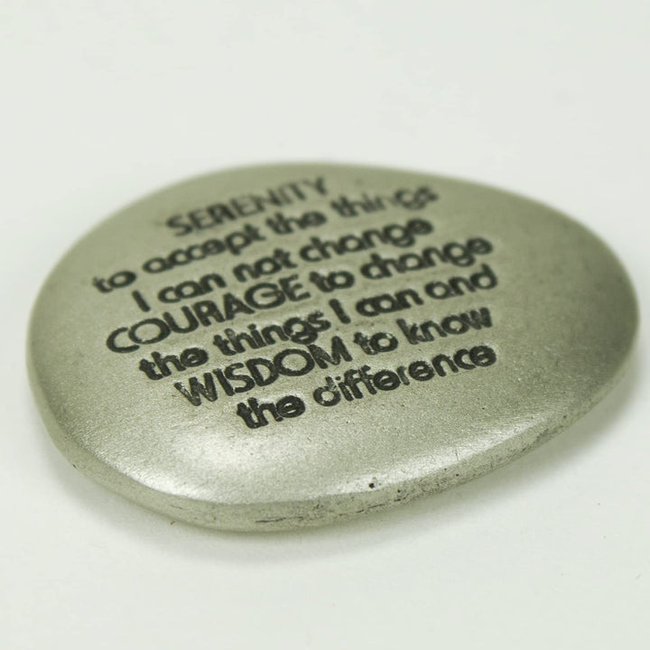 Serenity Prayer Soothing Stone - Engraved Rock with Inspirational Words, Mindfulness and Meditation Stones for Stress, Worry, and Anxiety, 1-1/2-Inch, Silver