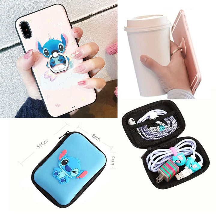 ZOEAST(TM) DIY Animal Cartoon Cable Protector ET 5W/18W/20W USB Charger Saver Charging Data Earphone Line Bite Organizor Compatible with iPhone 15 7 8 X 11 12 13 14 Pro Max USB Wire (Stitch Upgrade)