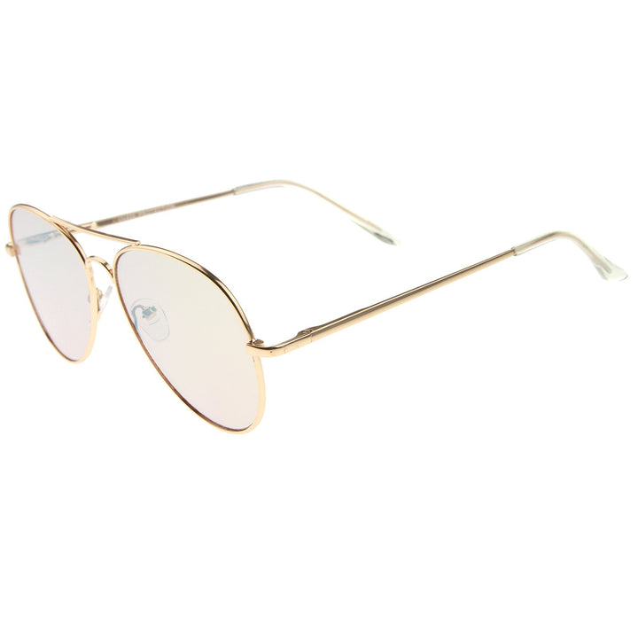 Small Matte Metal Rose Gold Pink Mirror Flat Lens Aviator Sunglasses 56mm (Matte Gold/Pink Mirror)