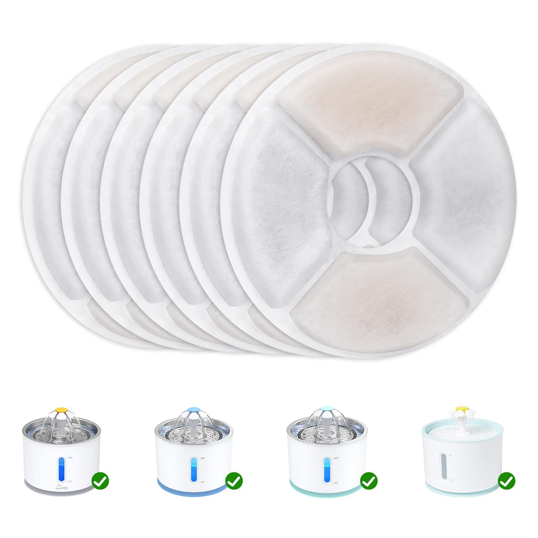 Cat Water Fountain Filter Replacement, 6/8/12/16/8+4 Pack, Round Carbon Filters for 81oz/2.4L Stainless Steel Top Automatic Pet Fountain (6 Pack)