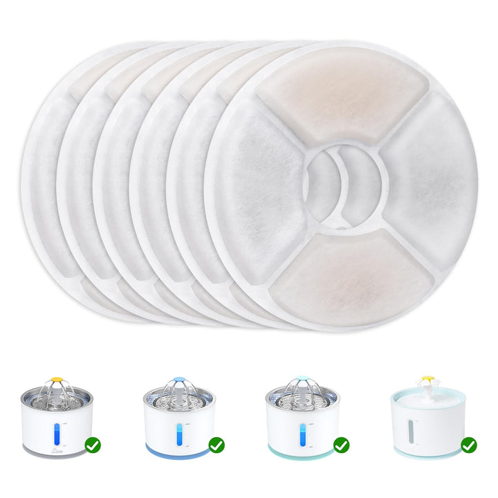 Cat Water Fountain Filter Replacement, 6/8/12/16/8+4 Pack, Round Carbon Filters for 81oz/2.4L Stainless Steel Top Automatic Pet Fountain (6 Pack)