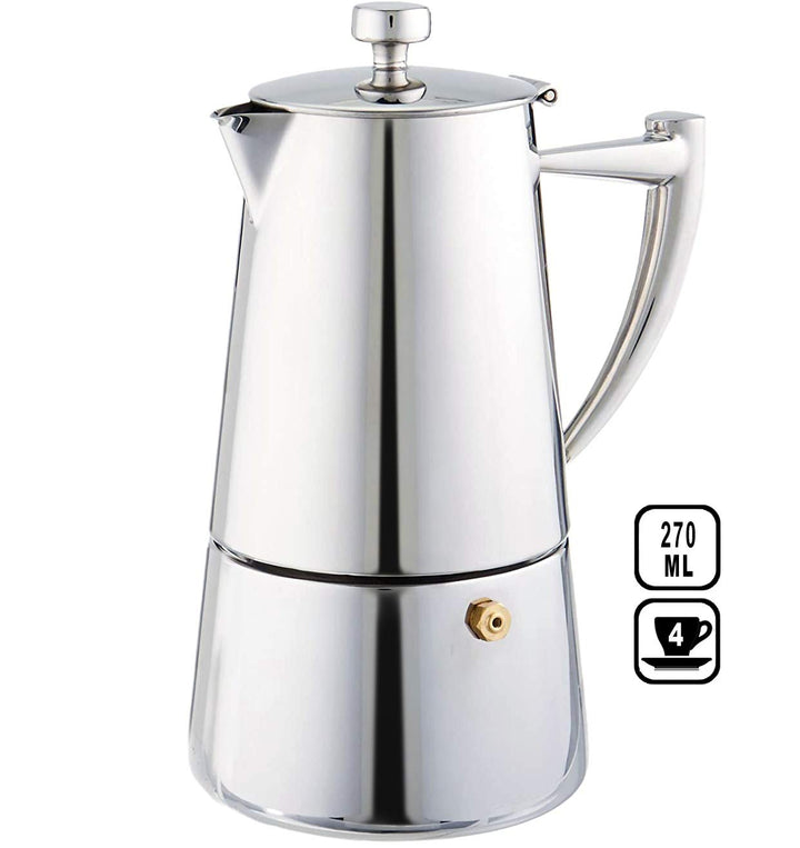 Roma 4-cup Stainless Steel Stovetop Moka Espresso Maker