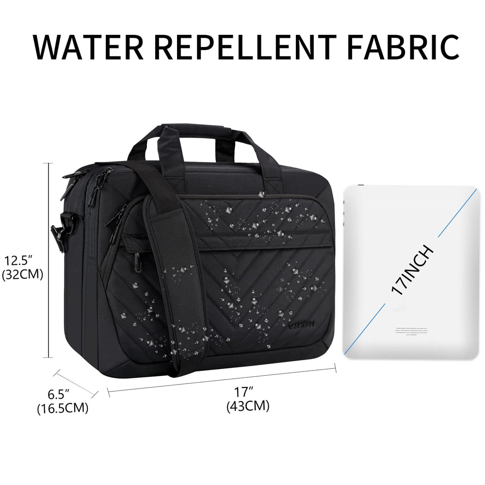 Laptop Briefcase for Women Men Fashion, TSA Friendly Expandable 17 Inch Laptop Bag, Waterproof Computer Bag with RFID Pocket, Work Bag for Women Messenger Bags, Business/Travel/College, Black