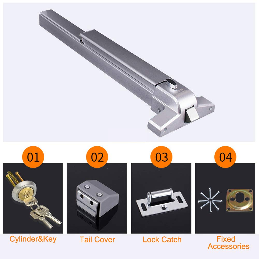 Door Push Bar Panic Exit Device with Exterior Lever Emergency Lock Stainless Steel Commercial Door Push Bar Emergency Panic Exit Bar Handle Door Hardware for Metal Wood Door