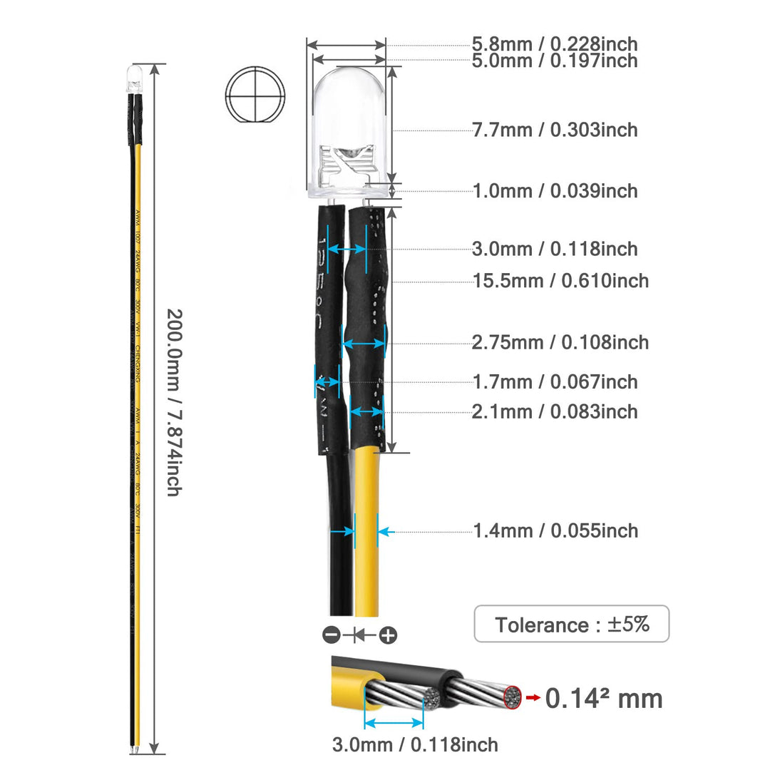 20 pcs Pre-Wired 5mm Yellow LED Diode Lights (Clear Round Transparent Lens DC 12V) with 680 ohms 1/4W Resistor and 24awg Wire Indicator Light Emitting Diodes Lighting Bulb 5mmled