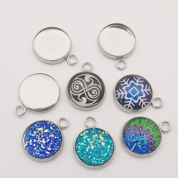 40 Pcs Fit 14mm Stainless Steel Round Blank Bezel Pendant Trays Base Cabochon Settings Charms for Jewelry Making (10163-14mm-40pcs)