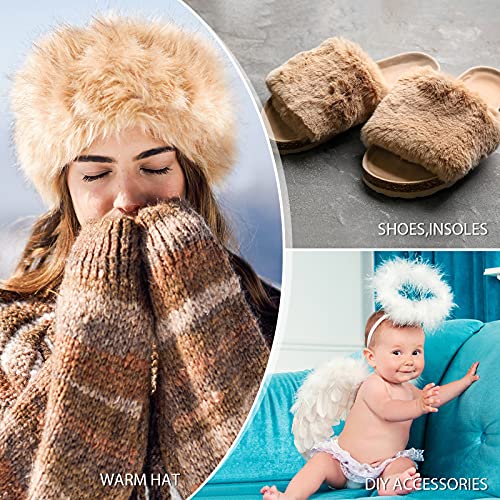 4 Pieces Faux Fox Fur Fabric Shaggy Fur Patches Fabric Trim Ribbon Chair Cover Seat Cushion Pad Supplies for DIY Craft Costume Decoration(Black, Khaki, Grey, White)