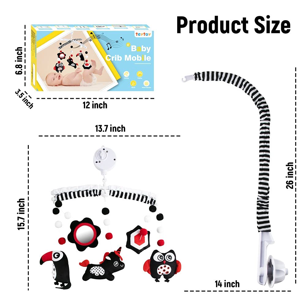 Baby Crib Mobile Unisexbaby, Nursery Baby Mobile for Crib, High Contrast Black & White for Girls Boys 0-24 Months Infant Newborn Montessori Portable Cot Mobile Decor Hanging Rotating Plush Toys