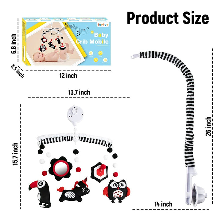 Baby Crib Mobile Unisexbaby, Nursery Baby Mobile for Crib, High Contrast Black & White for Girls Boys 0-24 Months Infant Newborn Montessori Portable Cot Mobile Decor Hanging Rotating Plush Toys