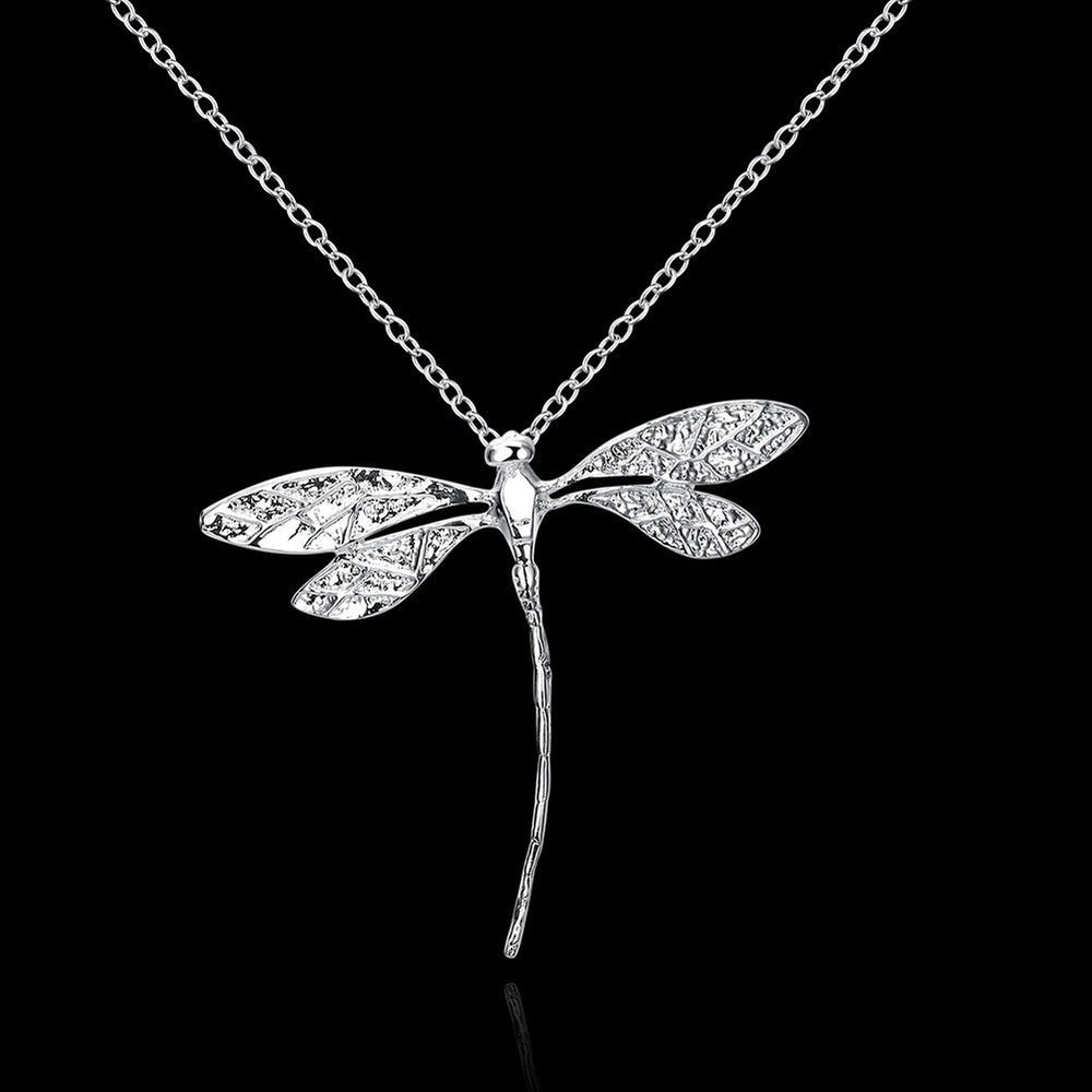 Adecco LLC New Jewelry Fashion Silver Dragonfly Necklace Pendant 18 inch Chain (dragonfly)