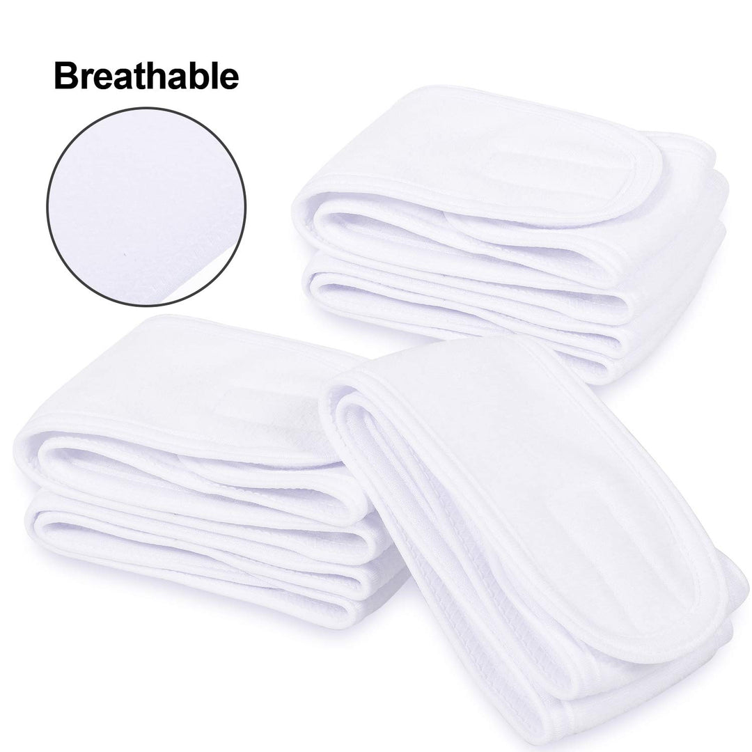 4 Counts Spa Facial Headband Head Wrap Terry Cloth Headband Stretch Towel With Magic Tape For Bath, Makeup And Sport, 3.5&Quot; Wide (White)