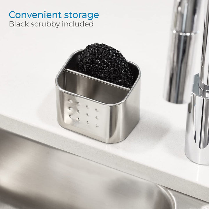 iDesign Forma Polished Stainless Steel Sink Organizer Set with Sponge and Scrubby - 3.1 x 4 x 3.1